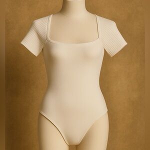 Forever 21 White Ribbed Bodysuit